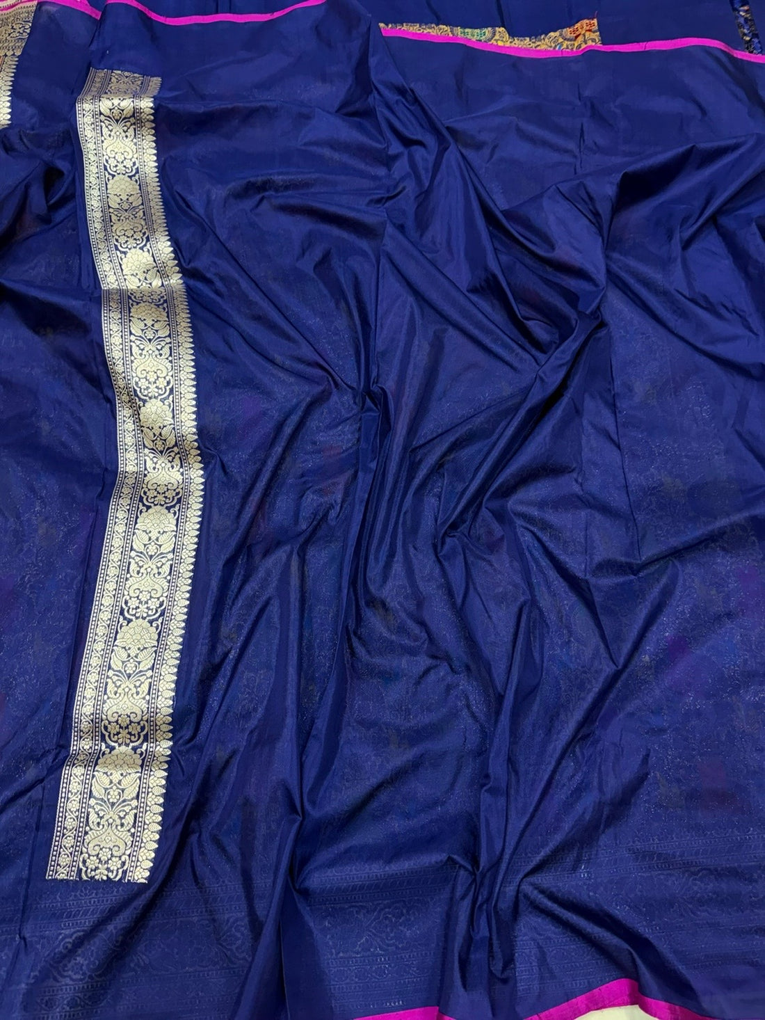 Navy Blue Handwoven Kimkhab Pure Banarasi Silk Brocade Saree – 100% Katan Mulberry Silk