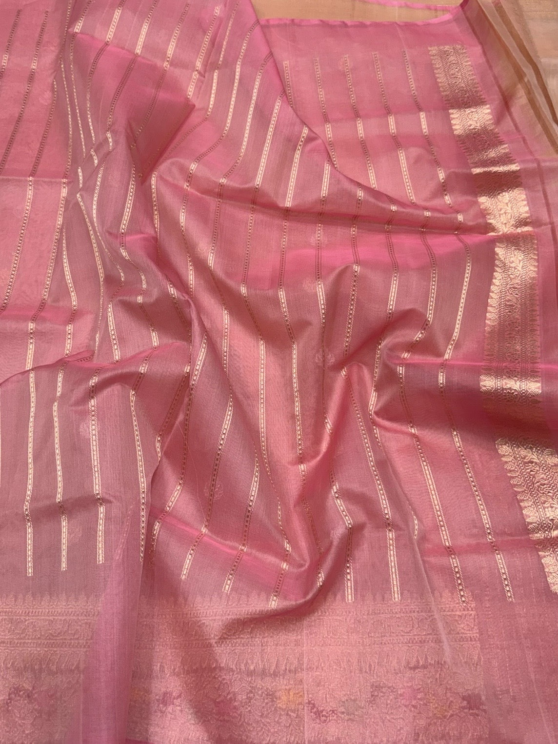 Peach Handwoven Pure Organza Silk Saree