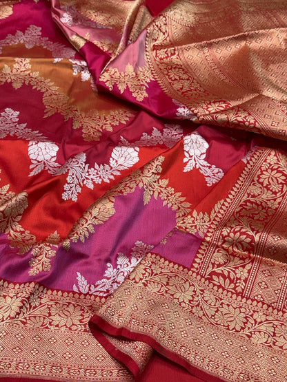 Red Handwoven Pure Banarasi Rangkaat Silk Saree