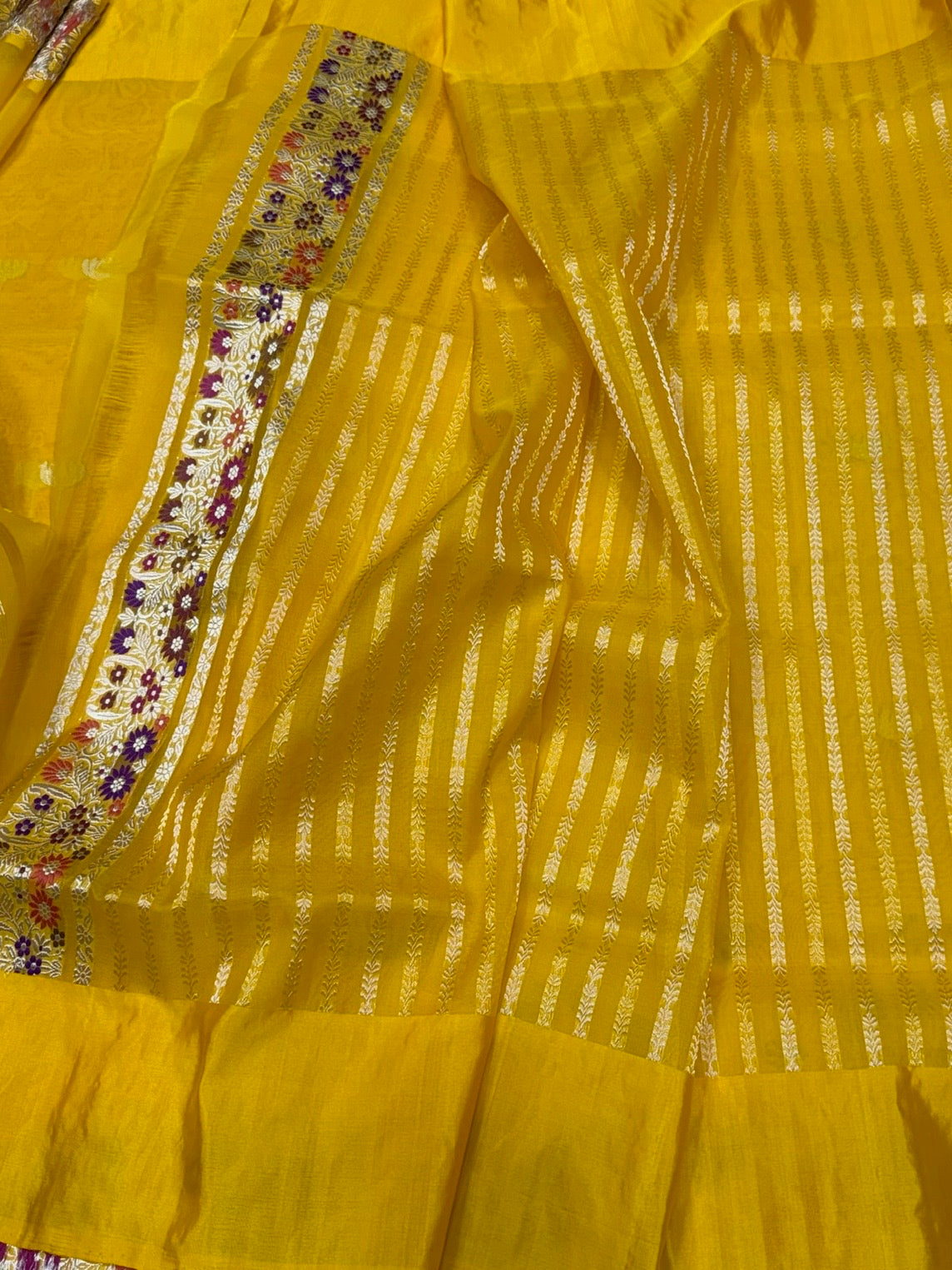 Yellow Handwoven Pure Organza Silk Saree