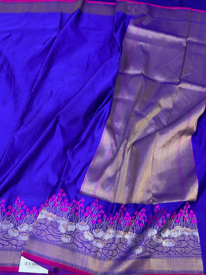 Royal Blue Handwoven Pure Banarasi Satin Silk Saree