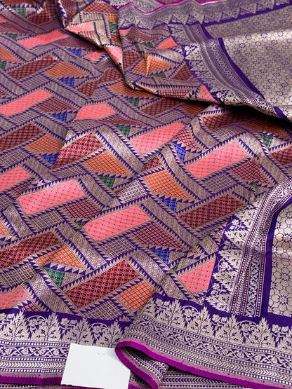 Purple Handwoven Pure Katan Silk Banarasi Kimkhab Brocade Saree
