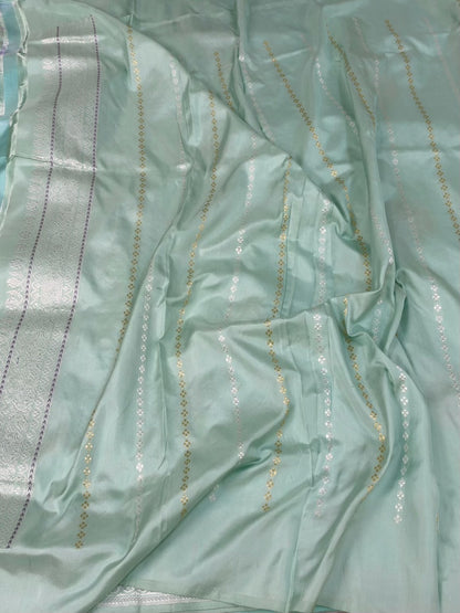 Powder Blue Handwoven Pure Banarasi Ektara Silk Saree