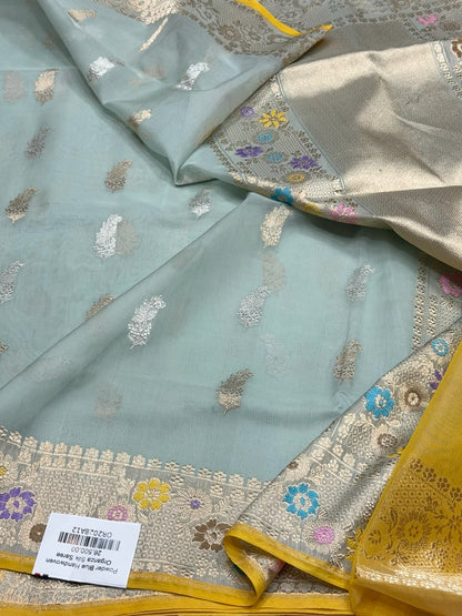 Ocean Blue Handwoven Banarasi Pure Organza Silk Saree