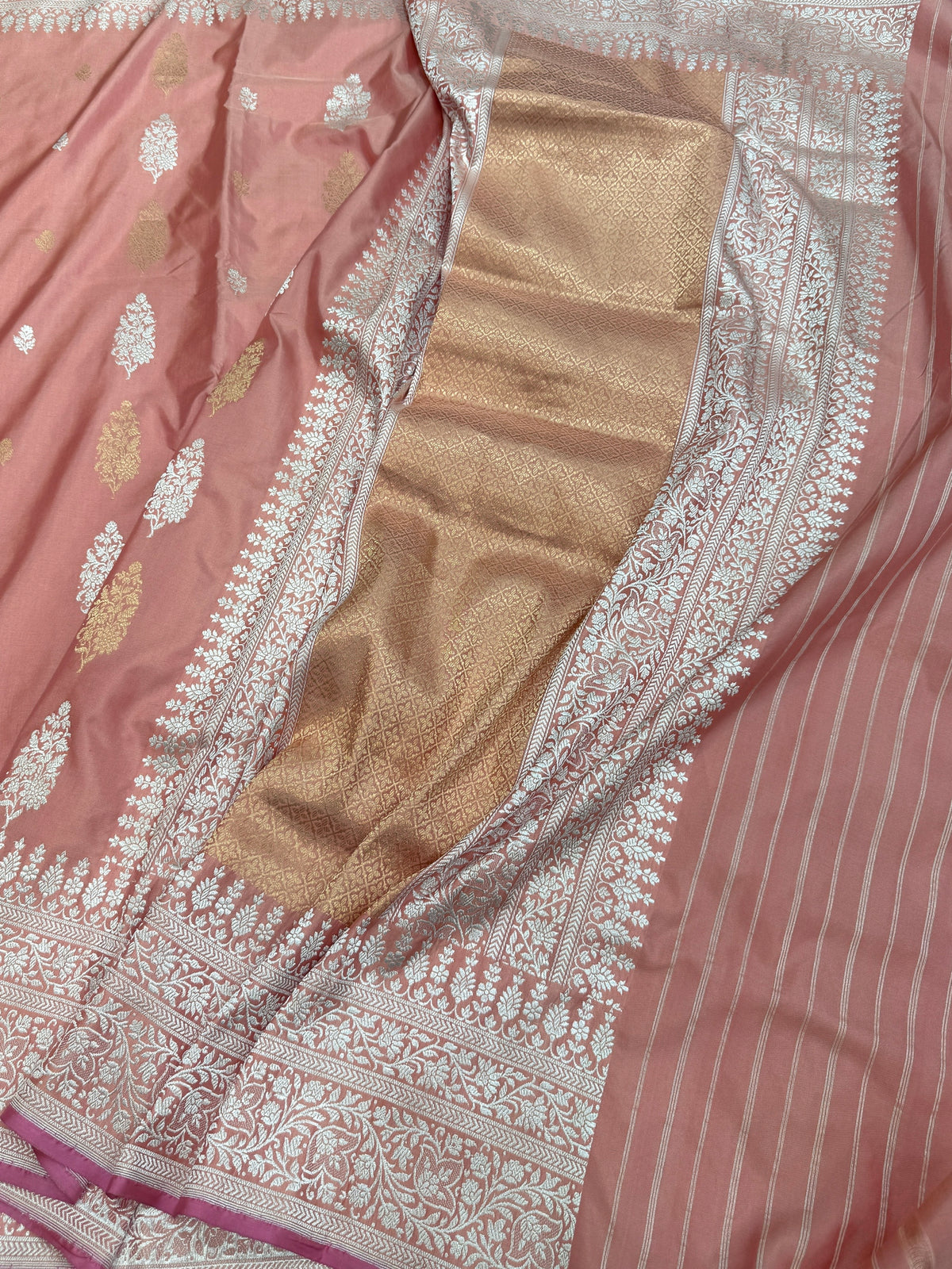 Peach Handwoven Pure Banarasi Silk Saree in Kadwa Weave