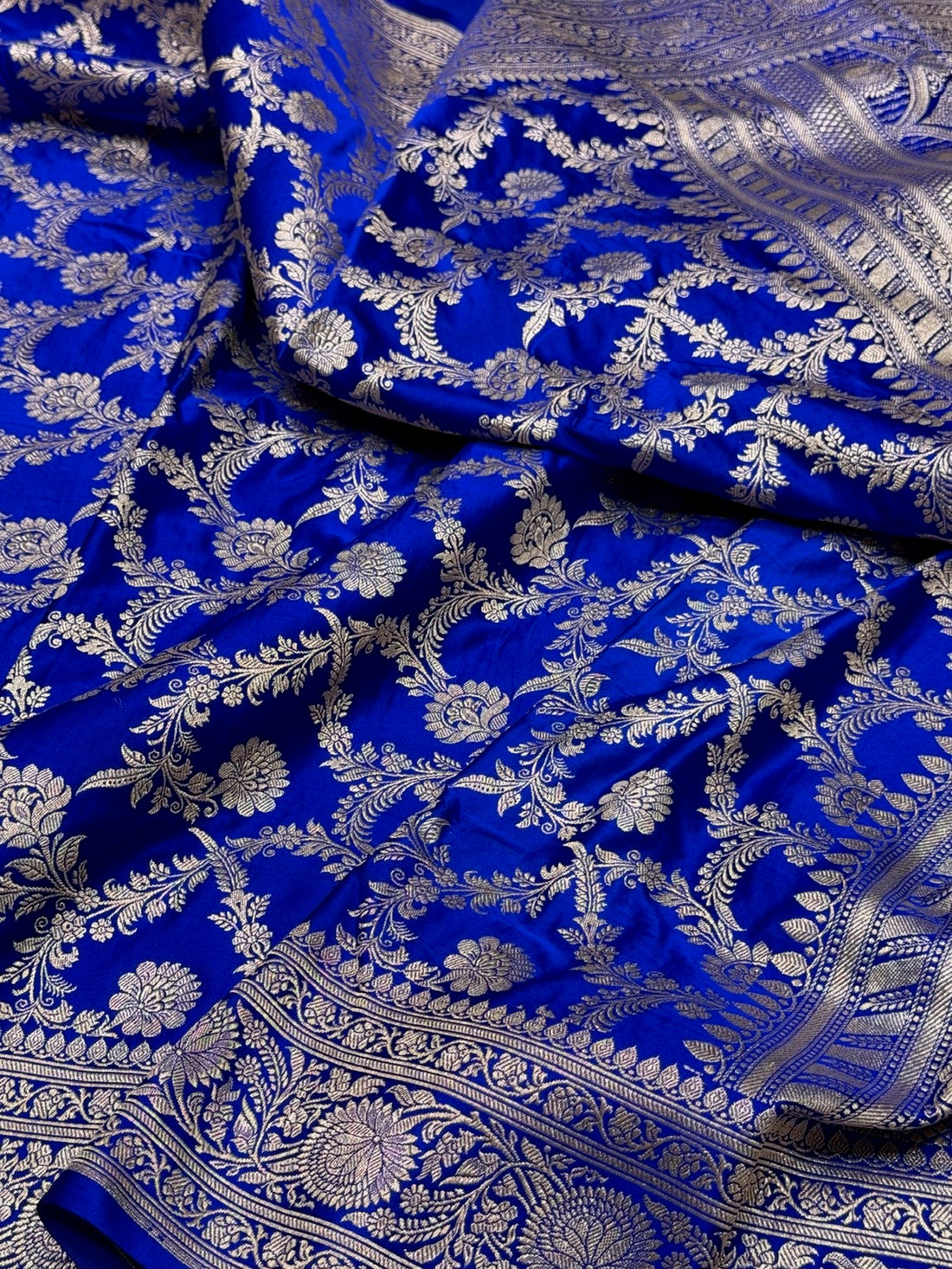 Royal Blue Handwoven Vintage Pure Banarasi Satin Silk Saree