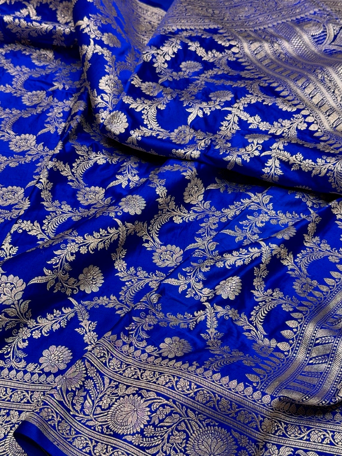Royal Blue Handwoven Vintage Pure Banarasi Satin Silk Saree