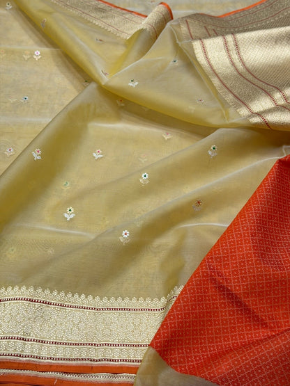 Lemon Yellow Handwoven Pure Organza Silk Saree