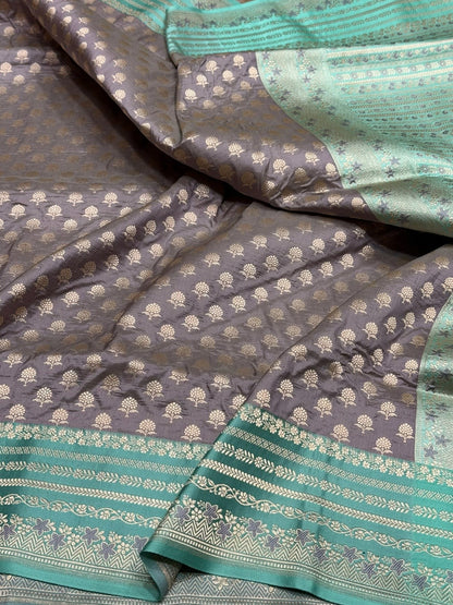 Grey Banarasi Pure Satin Border Silk Saree