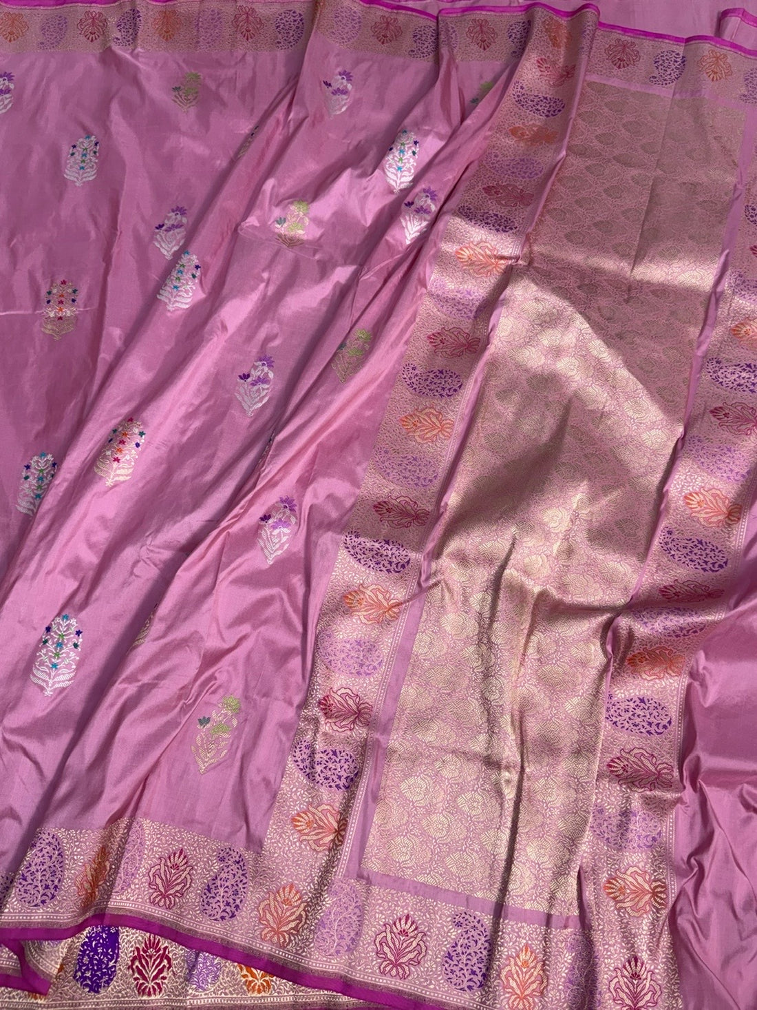 Pastel Pink Handwoven Banarasi Pure Silk Saree