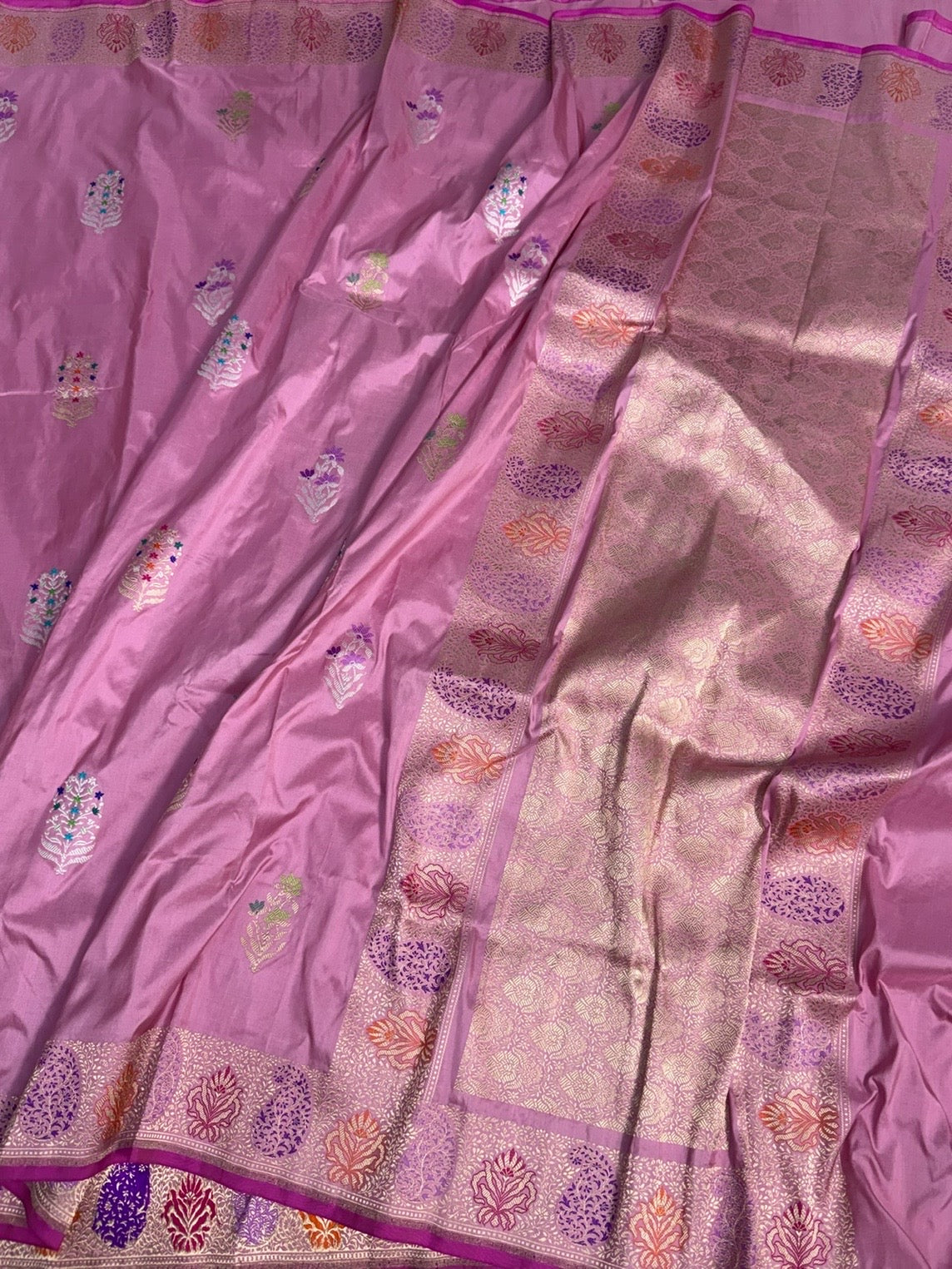 Pastel Pink Handwoven Banarasi Pure Silk Saree