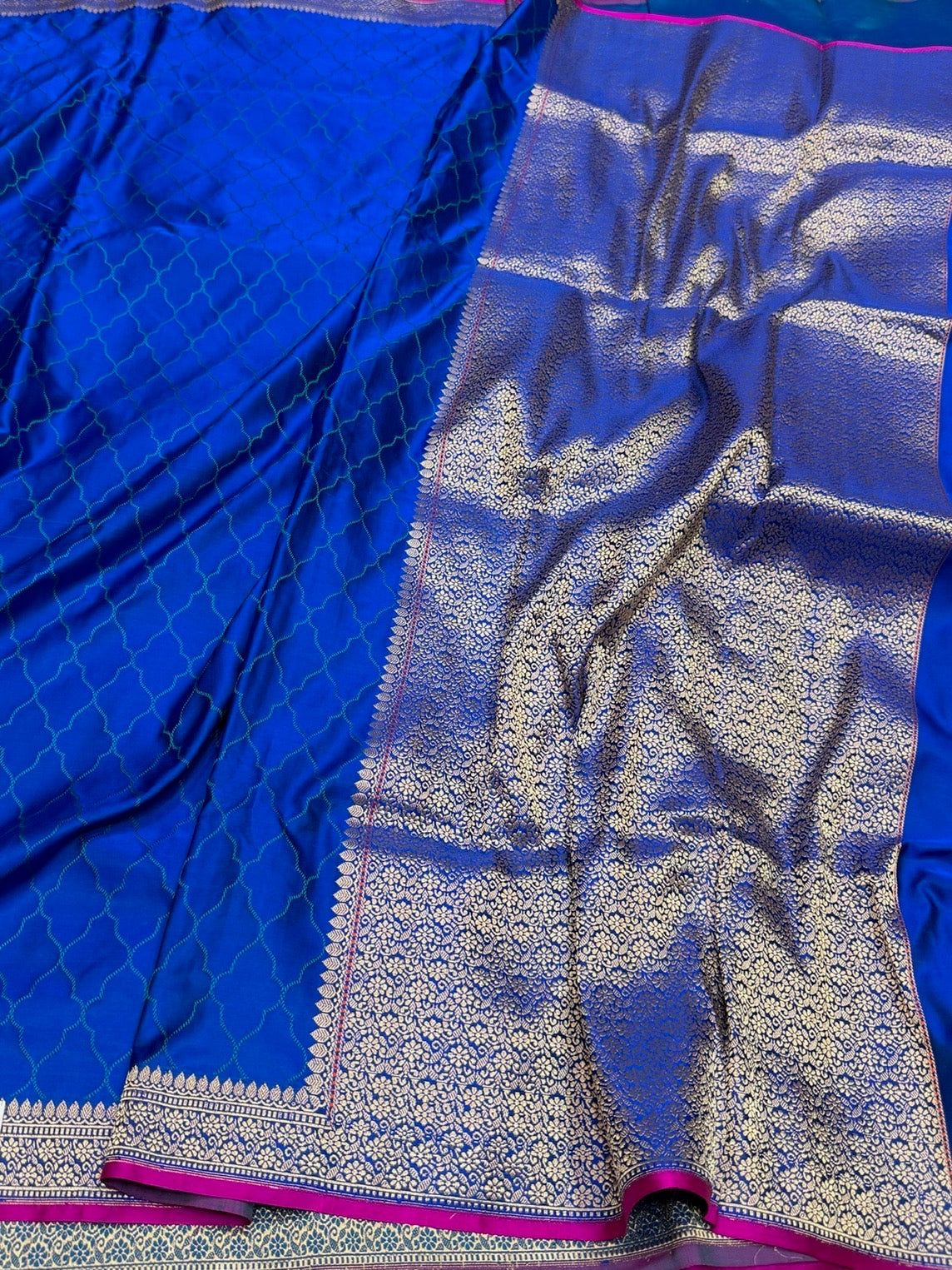 Royal Blue Handwoven Pure Banarasi Satin Tanchoi Silk Saree