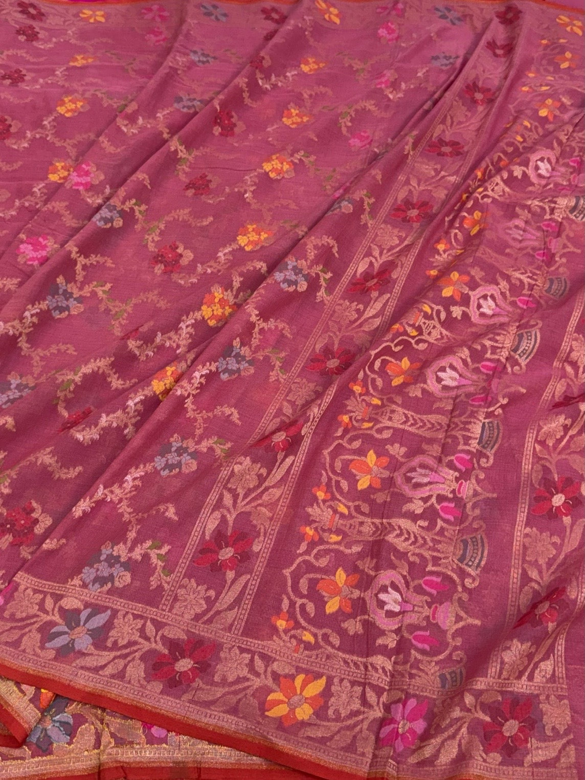 Dusty Pink Pure Muslin Cotton Jamdani Saree