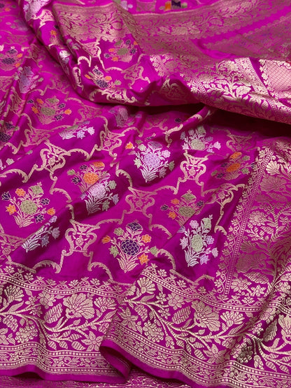 Rani Pink Handwoven Pure Banarasi Silk Saree