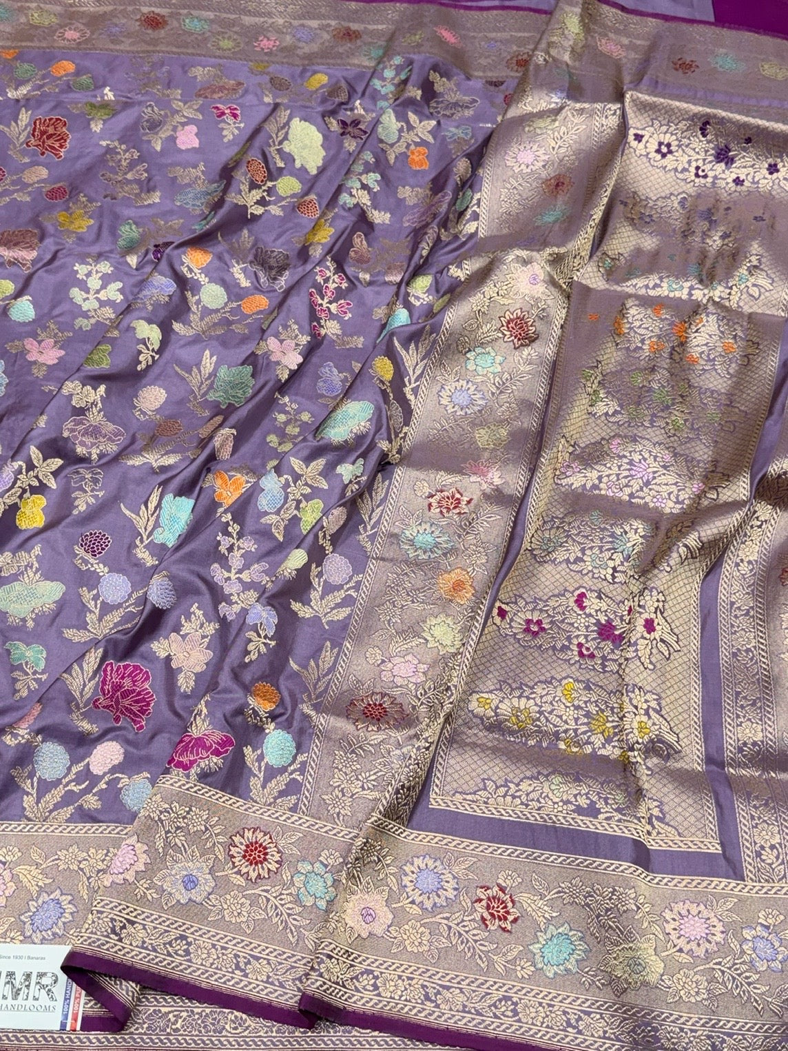 Mauve Handwoven Pure Banarasi Silk Saree in Kadwa Weave – Katan Mulberry Silk