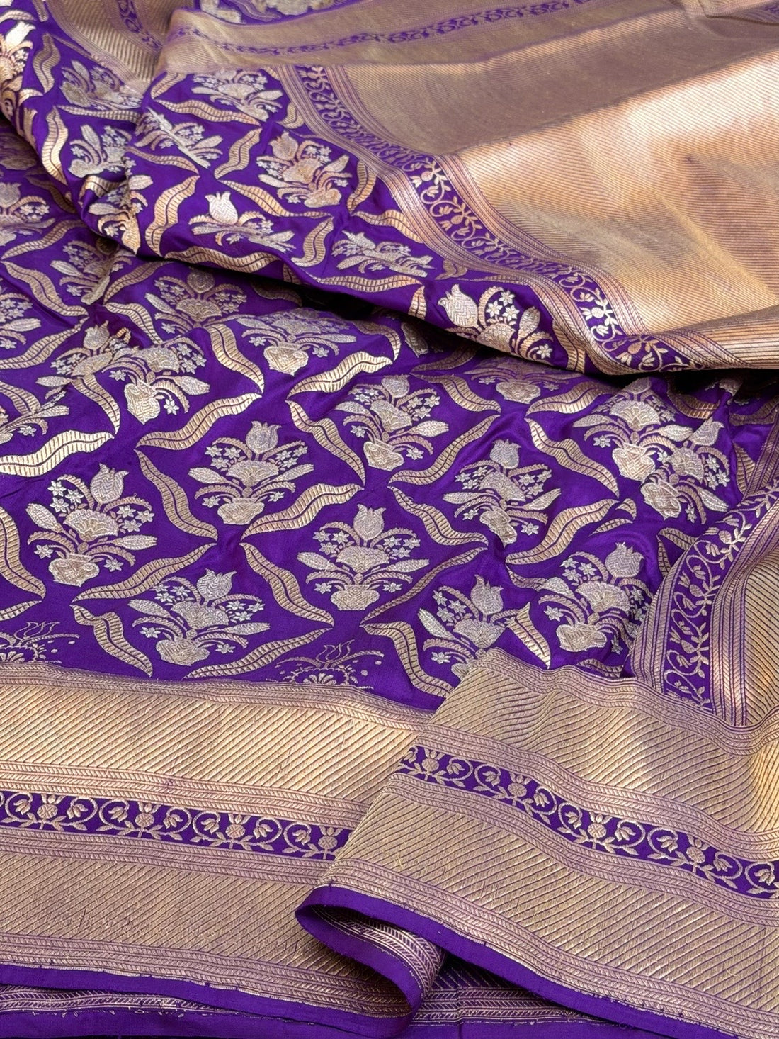 Purple Handwoven Pure Katan Silk Banarasi Saree
