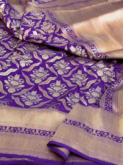 Purple Handwoven Pure Katan Silk Banarasi Saree