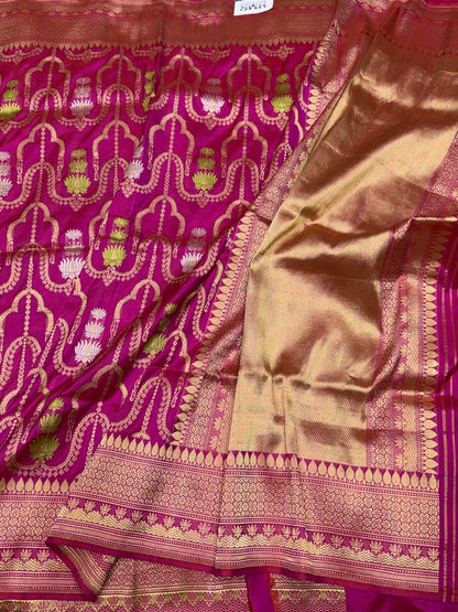 Rani Pink Handwoven Pure Banarasi Silk Saree