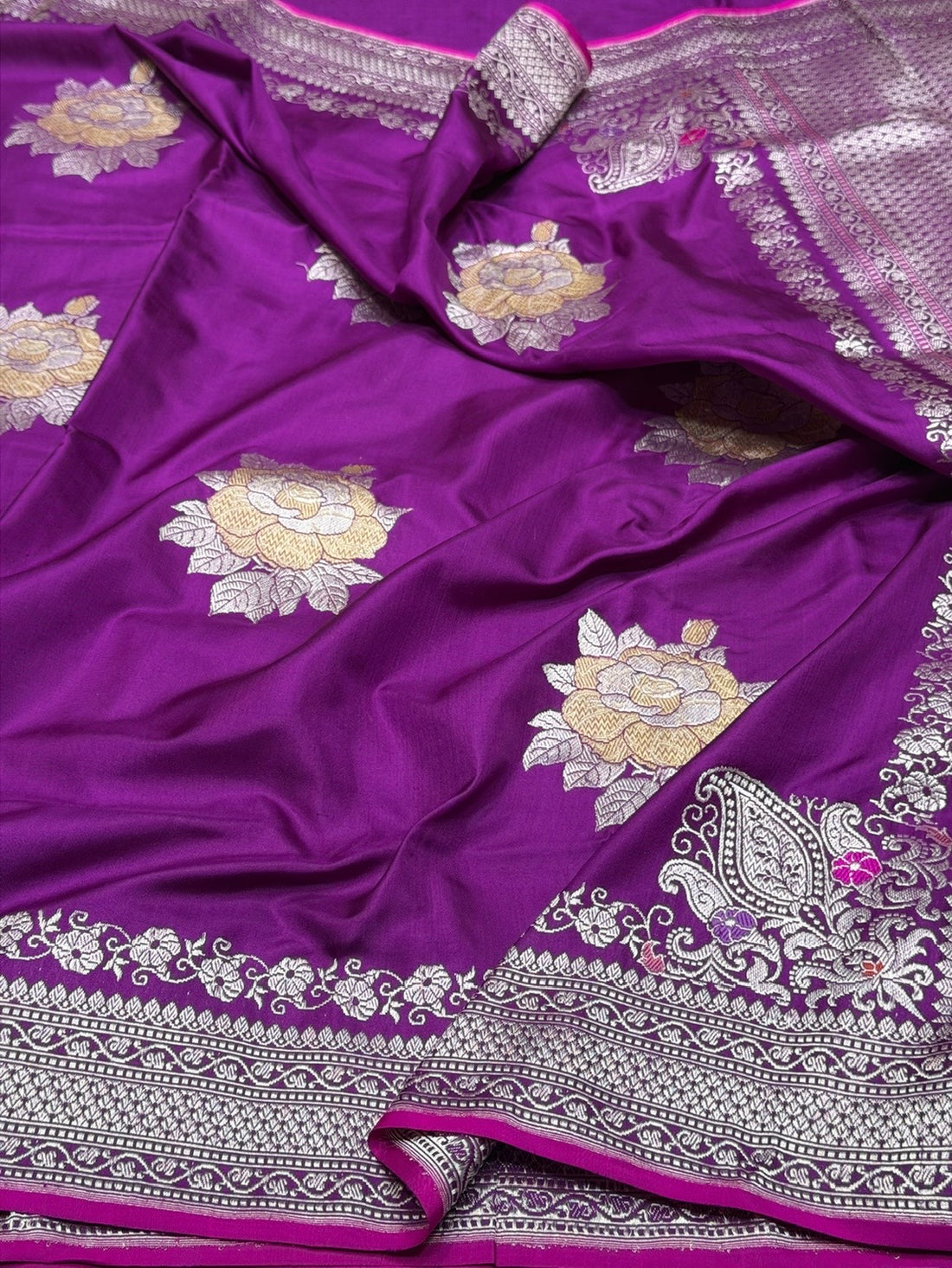 Magenta Pink Handwoven Pure Banarasi Ektara Silk Saree – Kadwa Technique | Authentic Banaras Handloom