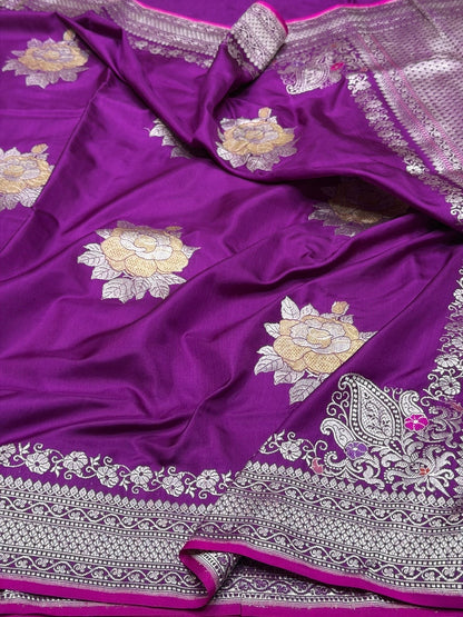 Magenta Pink Handwoven Pure Banarasi Ektara Silk Saree – Kadwa Technique | Authentic Banaras Handloom