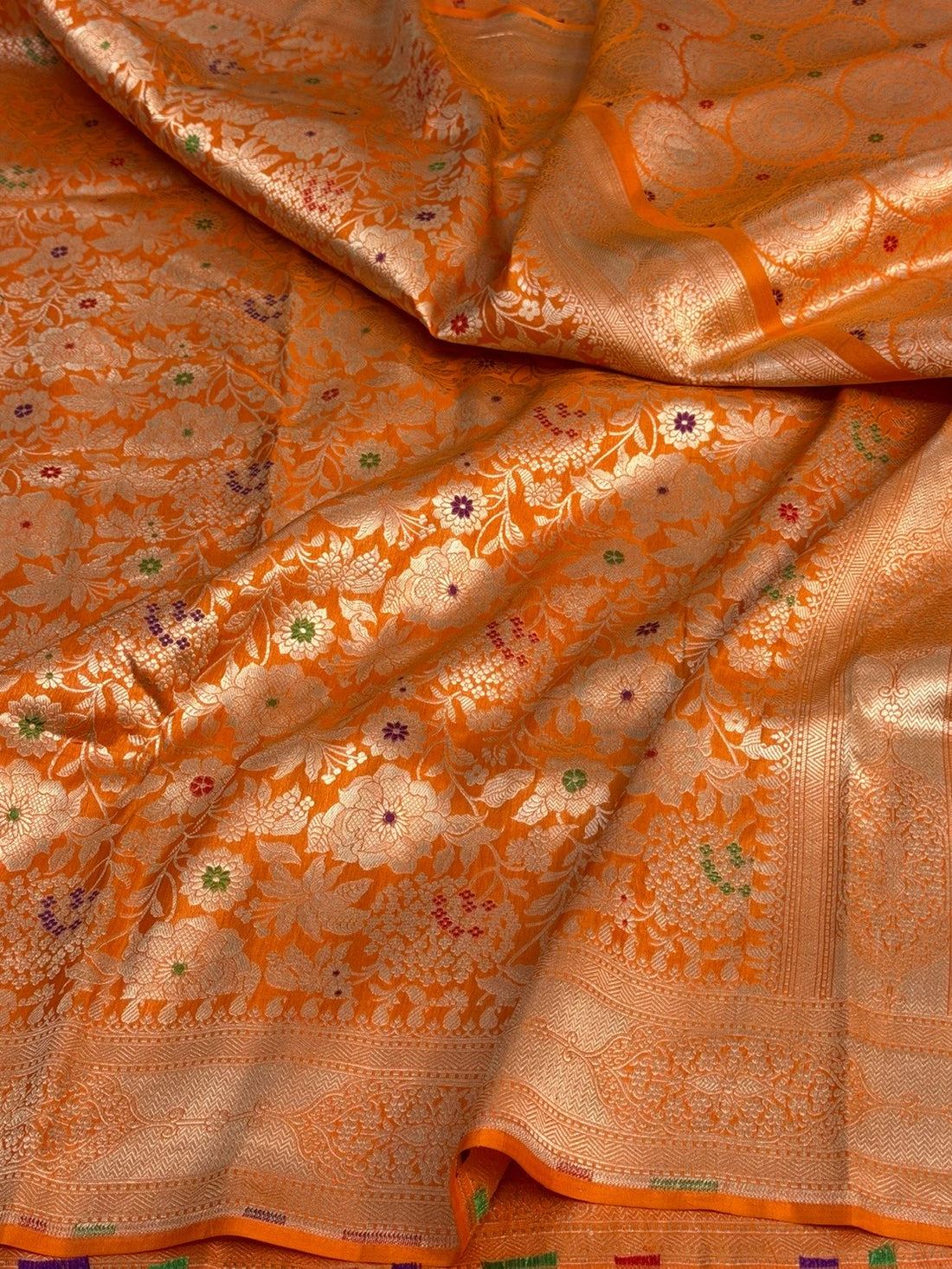 Orange Minakari Banarasi Pure Katan Silk Brocade Saree