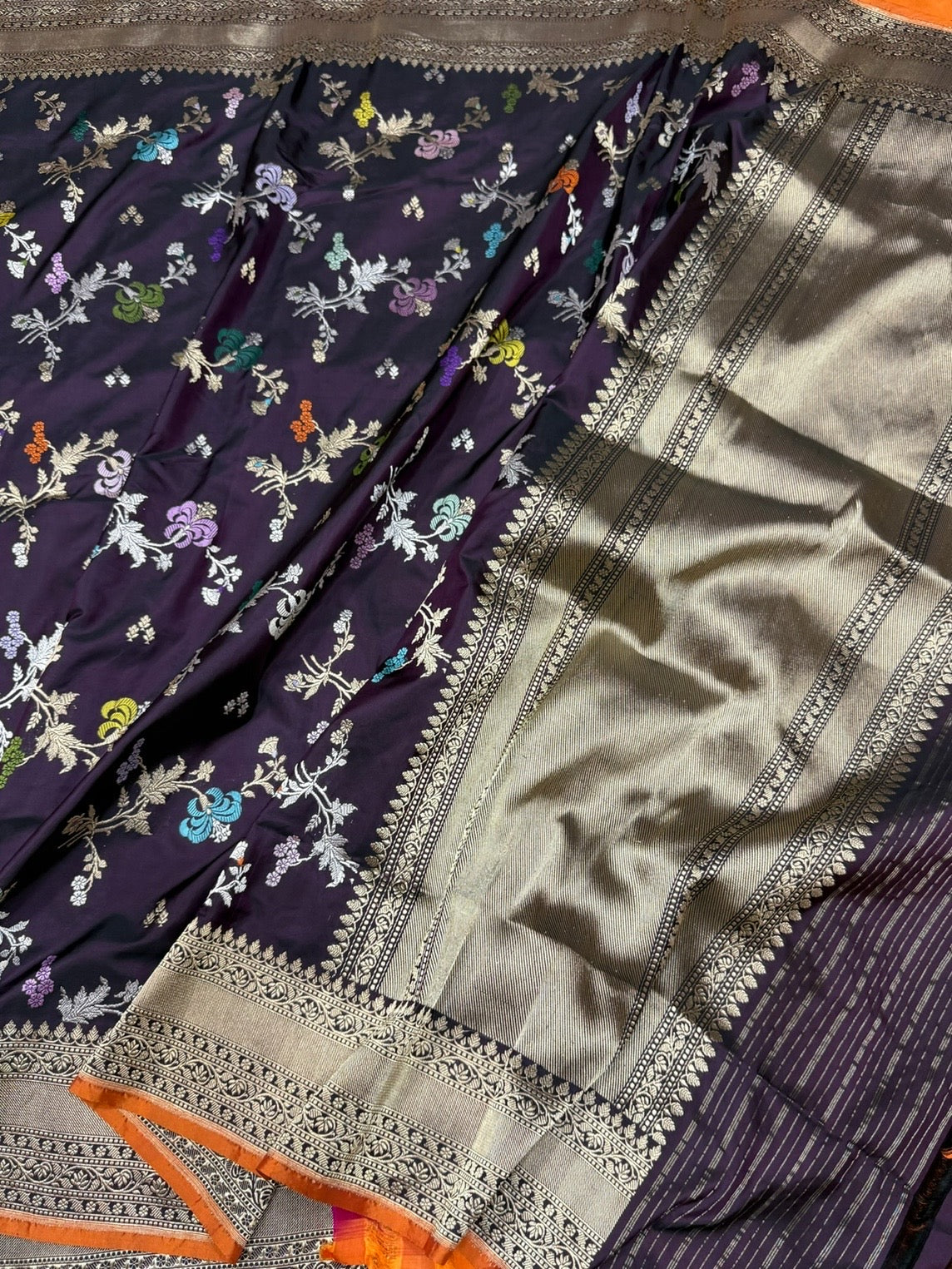 Wine Handwoven Pure Banarasi Silk Saree