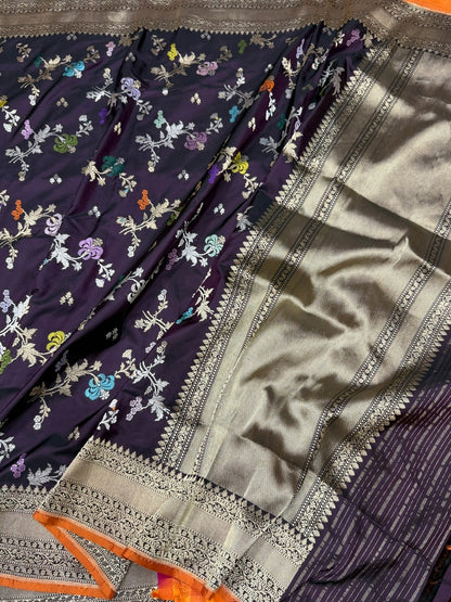 Wine Handwoven Pure Banarasi Silk Saree