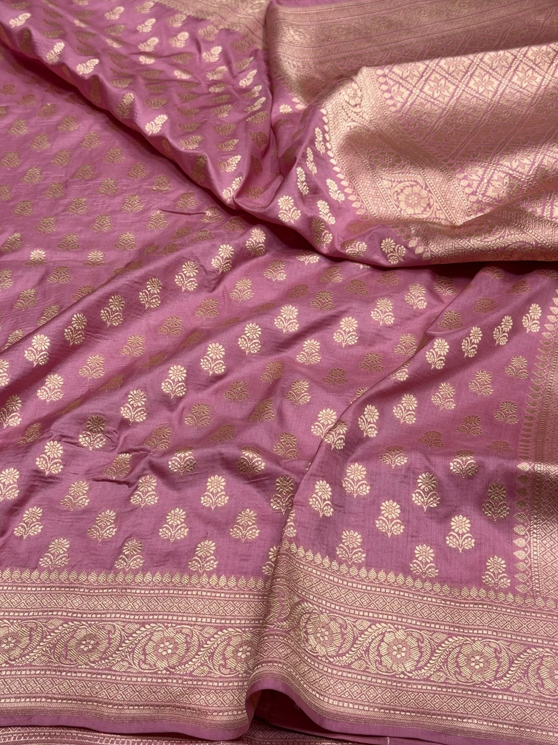 Dusty Rose Pink Banarasi Pure Katan Silk Saree