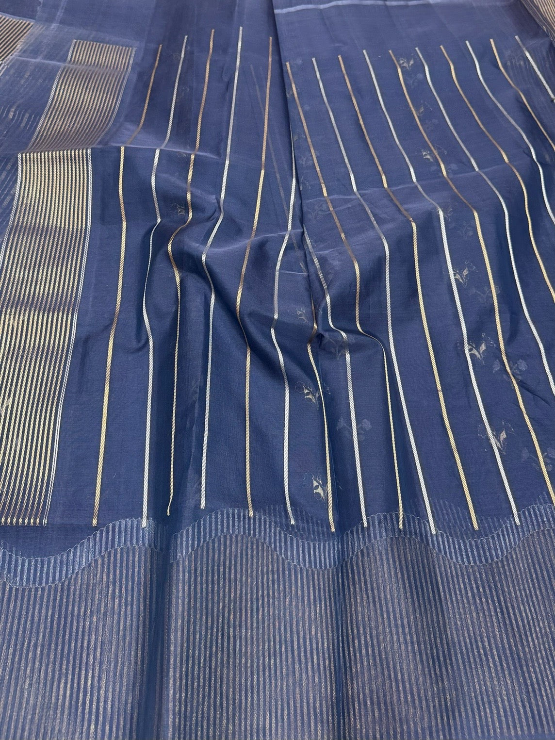 Navy Blue Handwoven Pure Banarasi Organza Silk Saree