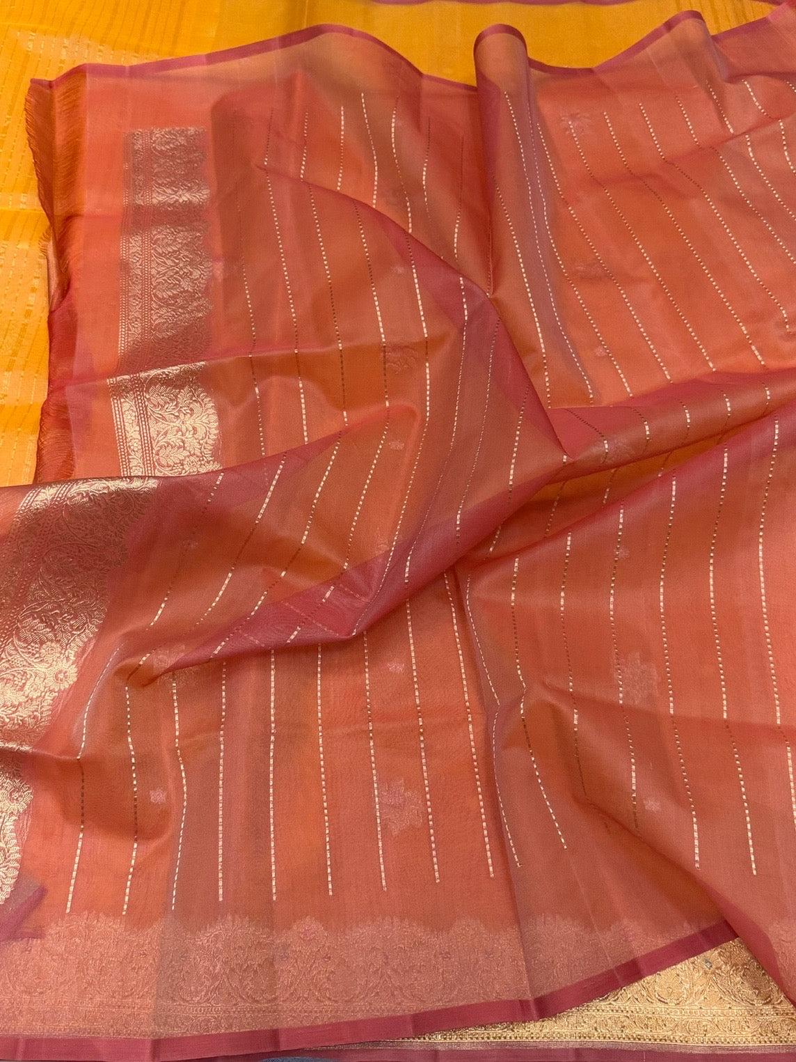 Orange Handwoven Banarasi Pure Organza Silk Saree