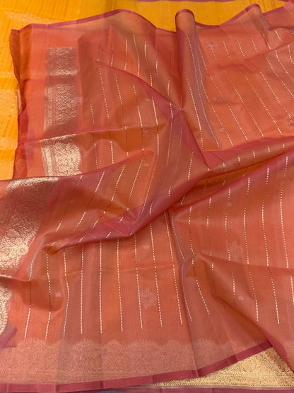 Orange Handwoven Banarasi Pure Organza Silk Saree