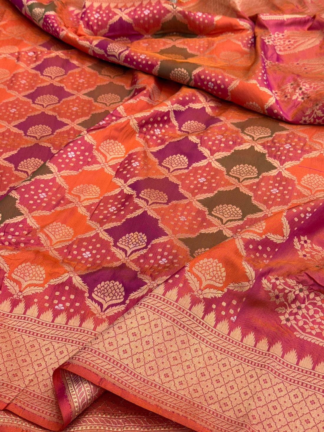 Rani Pink Pure Banarasi Rangkaat Silk Saree