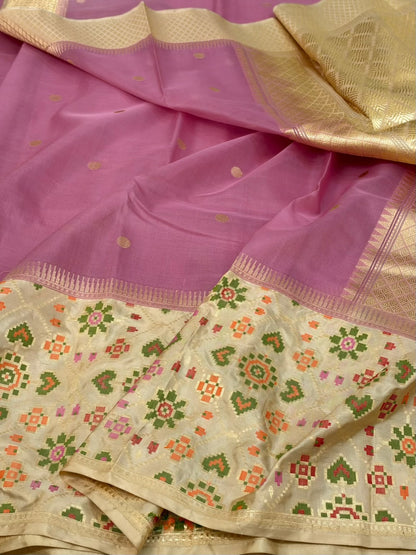 Pink Handwoven Pure Banarasi Organza Silk Saree