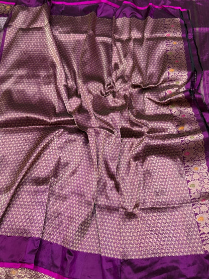 Magenta Handwoven Pure Banarasi Silk Saree | Pure Katan Silk | Kadwa Weave | HMR Handlooms