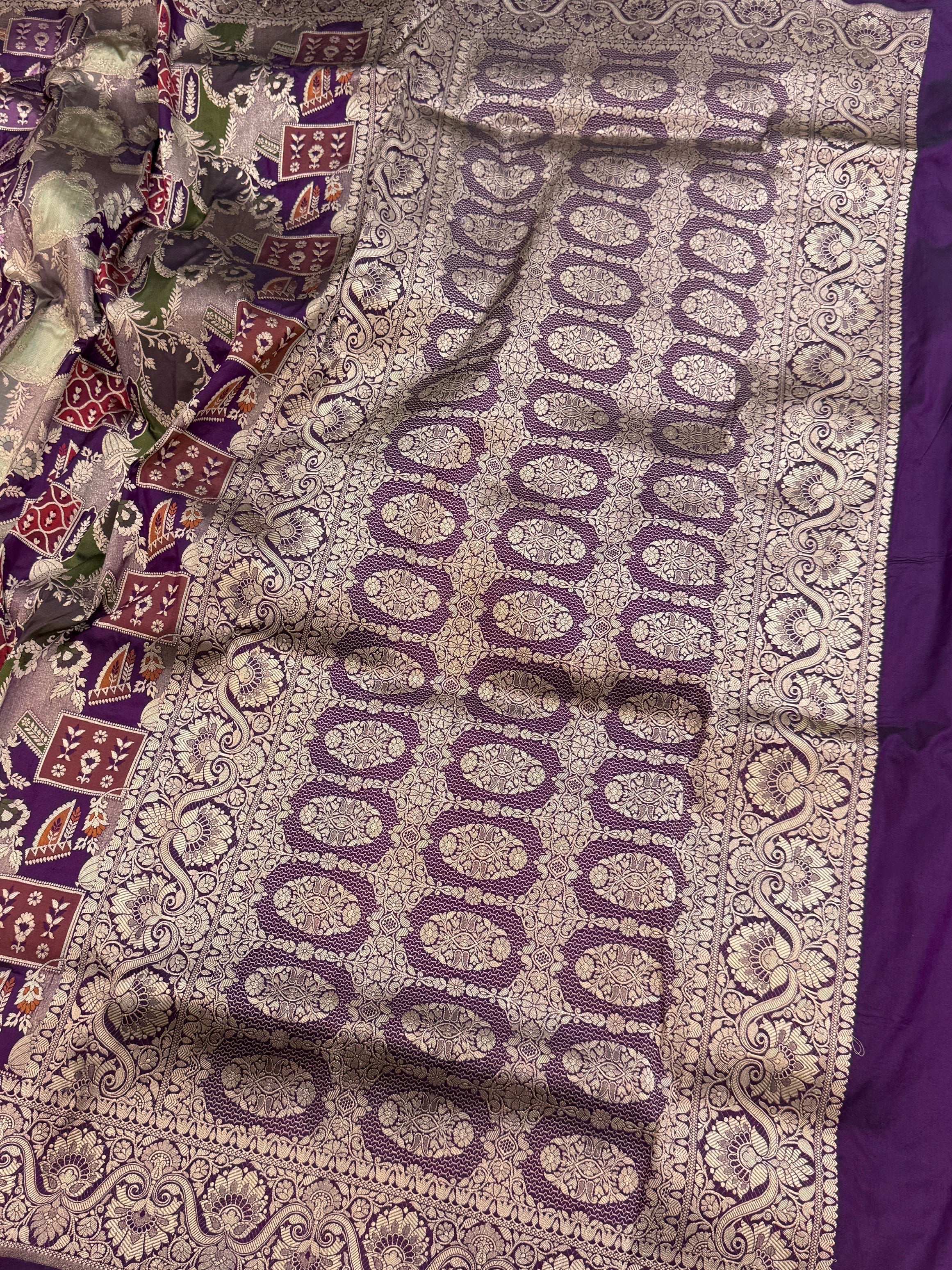 Multicolour Banarasi Pure Silk Saree – Cutwork Weave in 100% Pure Katan Silk