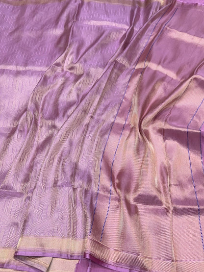 Lavender Handwoven Pure Banarasi Satin Silk Brocade Saree – Luxury Brocade Work