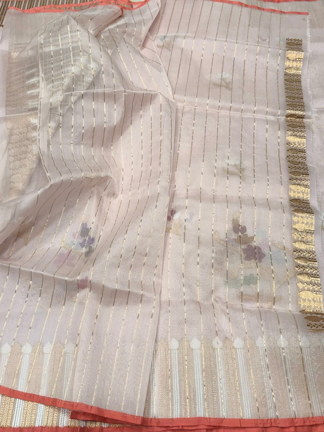 Cream Pure Organza Jamdani Saree