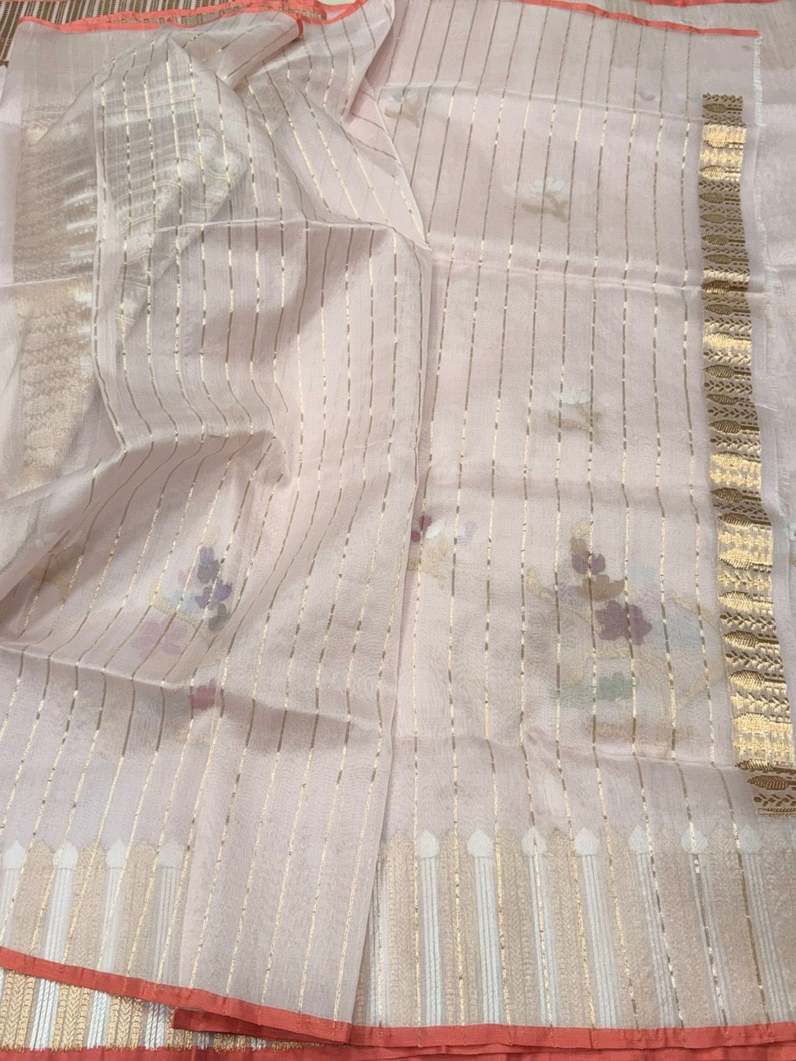 Cream Pure Organza Jamdani Saree