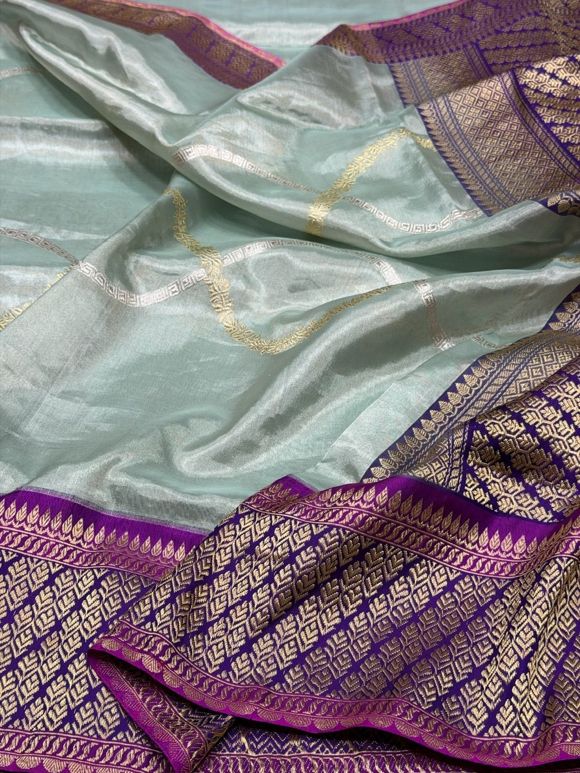 Sea Blue/Purple Handwoven Pure Banarasi Tissue Saree
