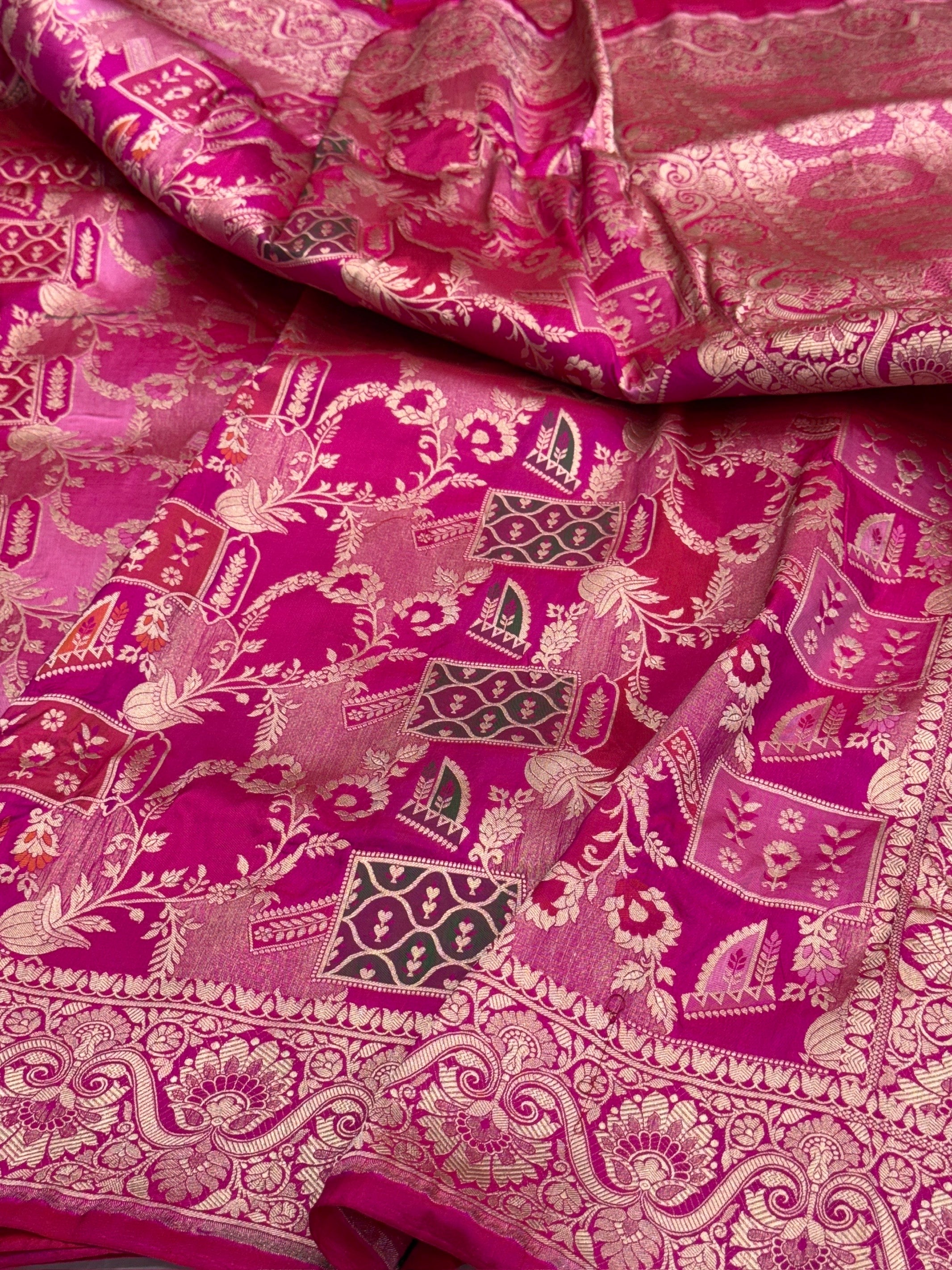 Multicolour Banarasi Pure Silk Saree – Cutwork Weave in 100% Pure Katan Silk