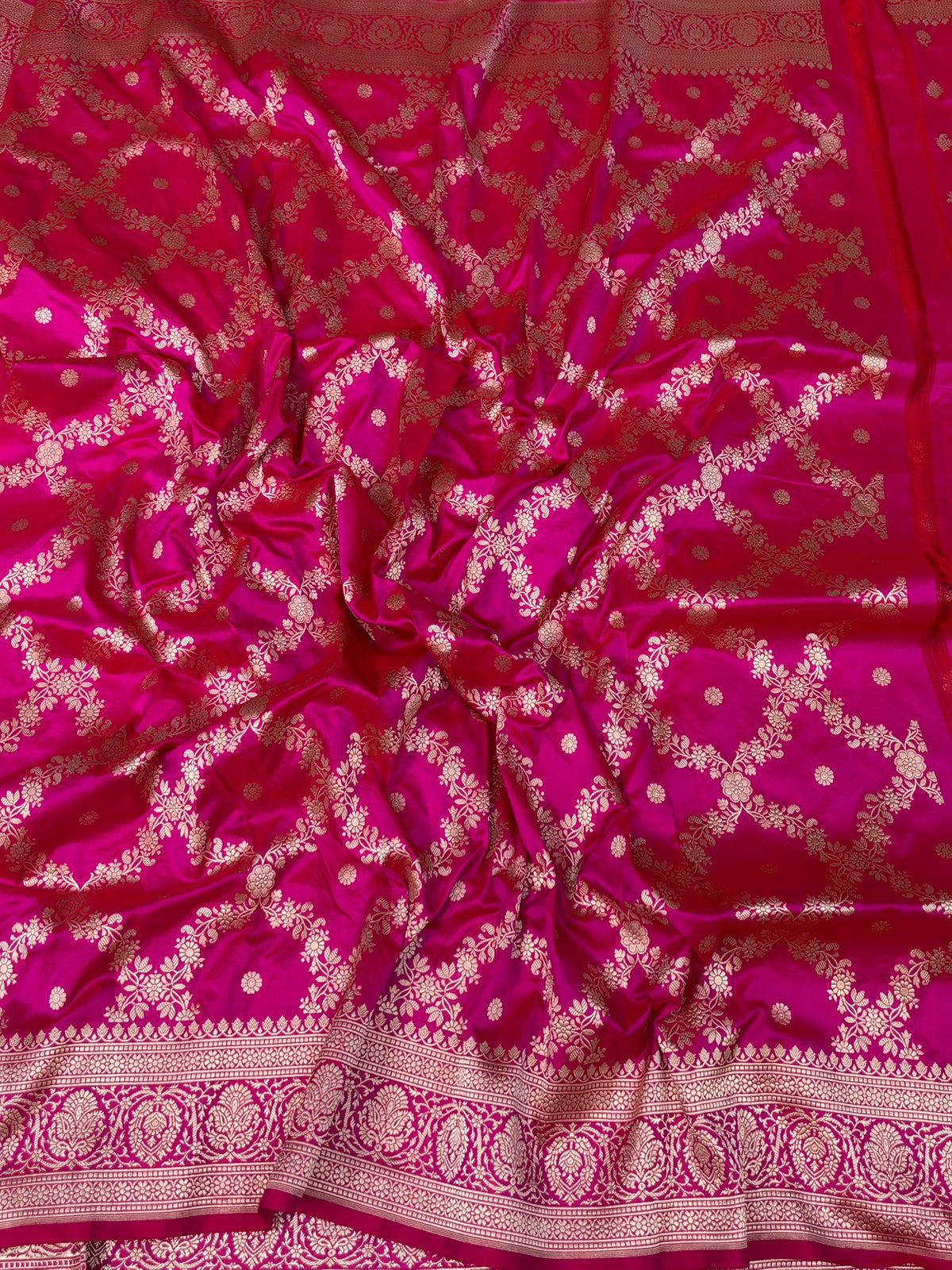 Rani Pink Banarasi Pure Katan Silk Saree