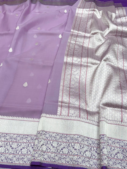 Purple Handwoven Pure Organza Silk Saree