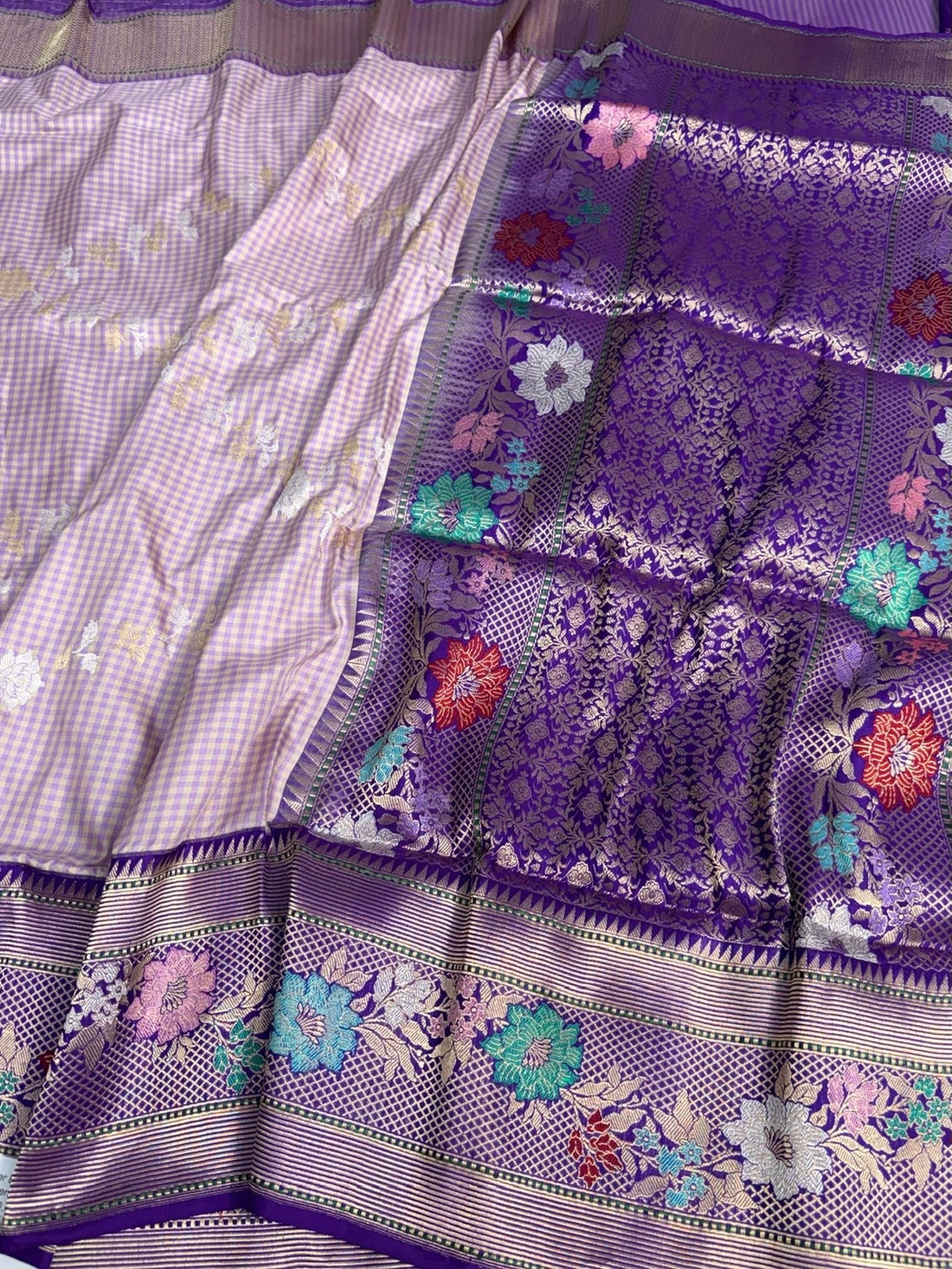 Purple Handwoven Ektara Pure Katan Silk Saree