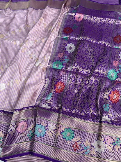 Purple Handwoven Ektara Pure Katan Silk Saree