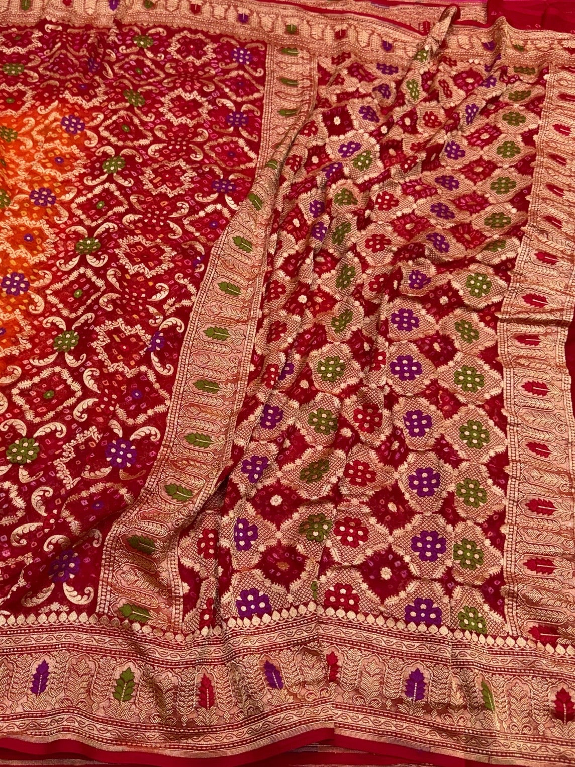 Red Banarasi Pure Bandhej Georgette Saree