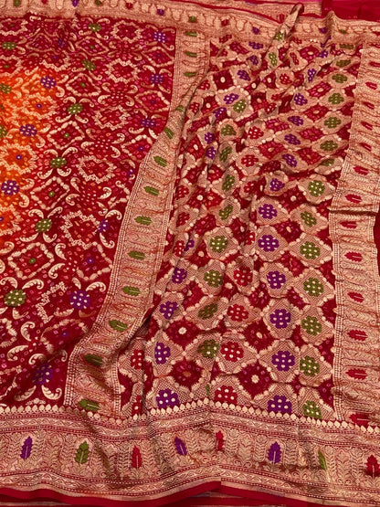 Red Banarasi Pure Bandhej Georgette Saree