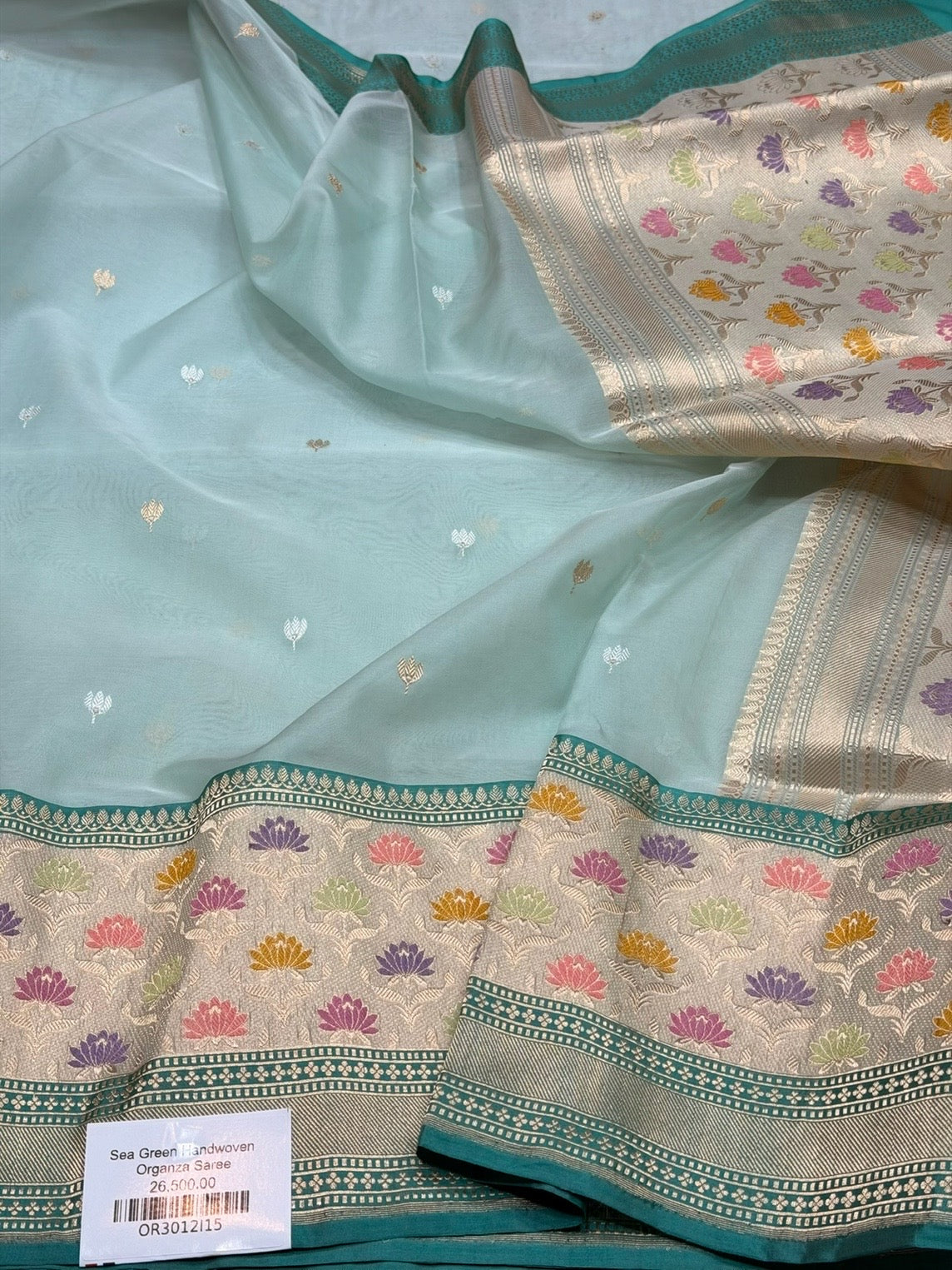 Sea Blue Handwoven Pure Organza Silk Saree