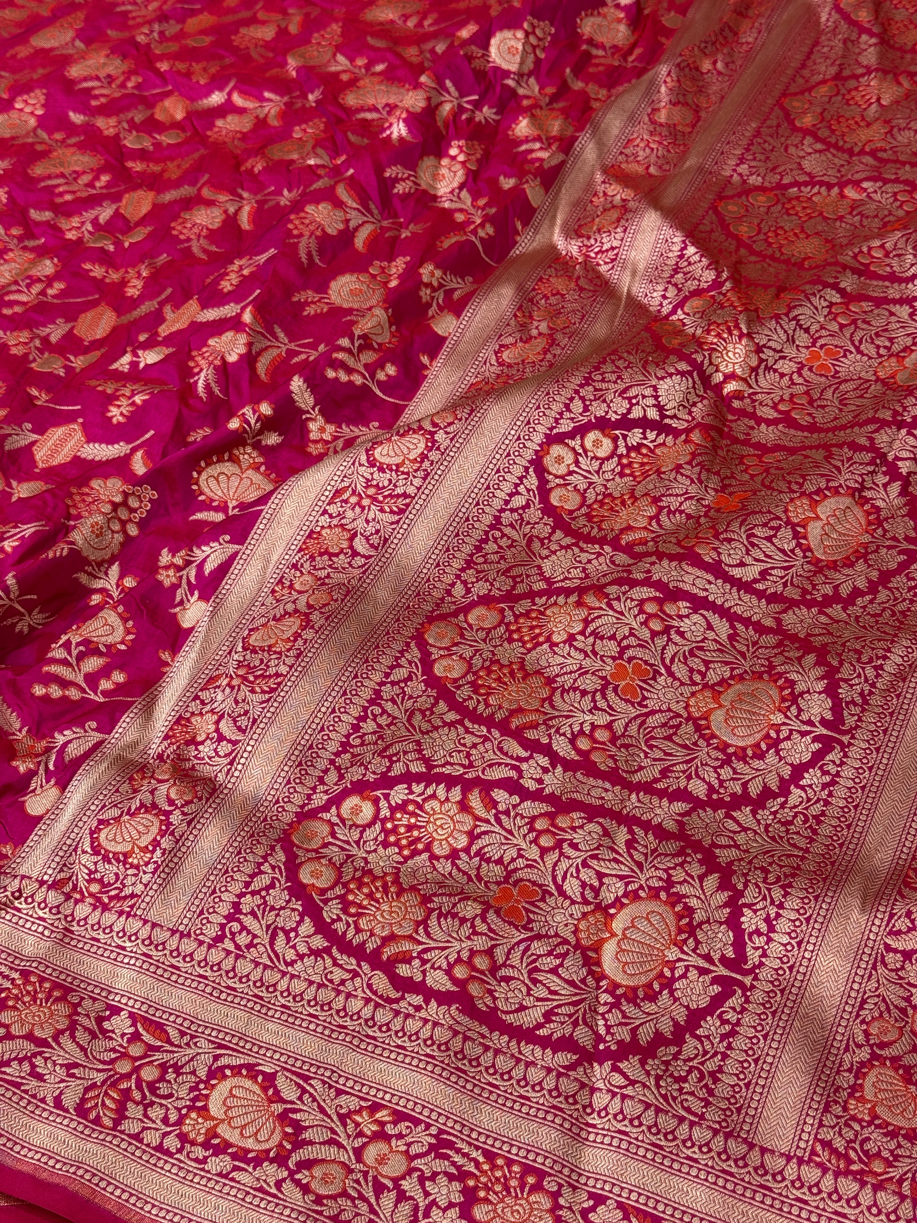Rani Pink Banarasi Minakari Pure Katan Silk Saree