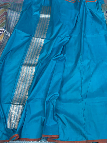 Sky Blue Handwoven Pure Banarasi Silk Brocade Saree