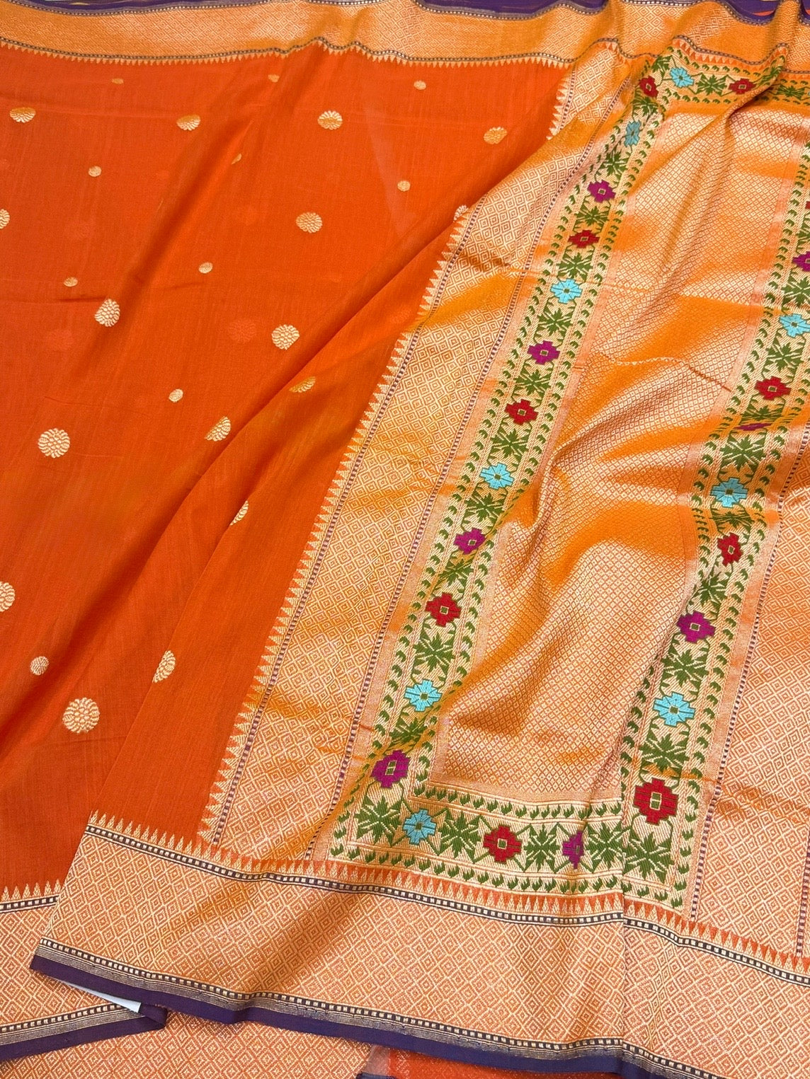 Orange Handwoven Banarasi Pure Cotton Saree